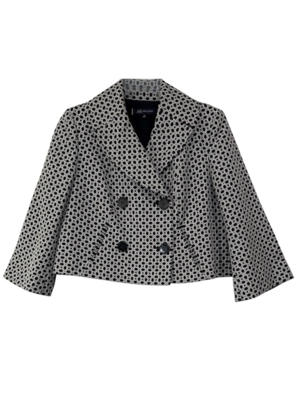 Anne Klein Cropped Blazer Black White Double Breasted Office Jacket Size 10